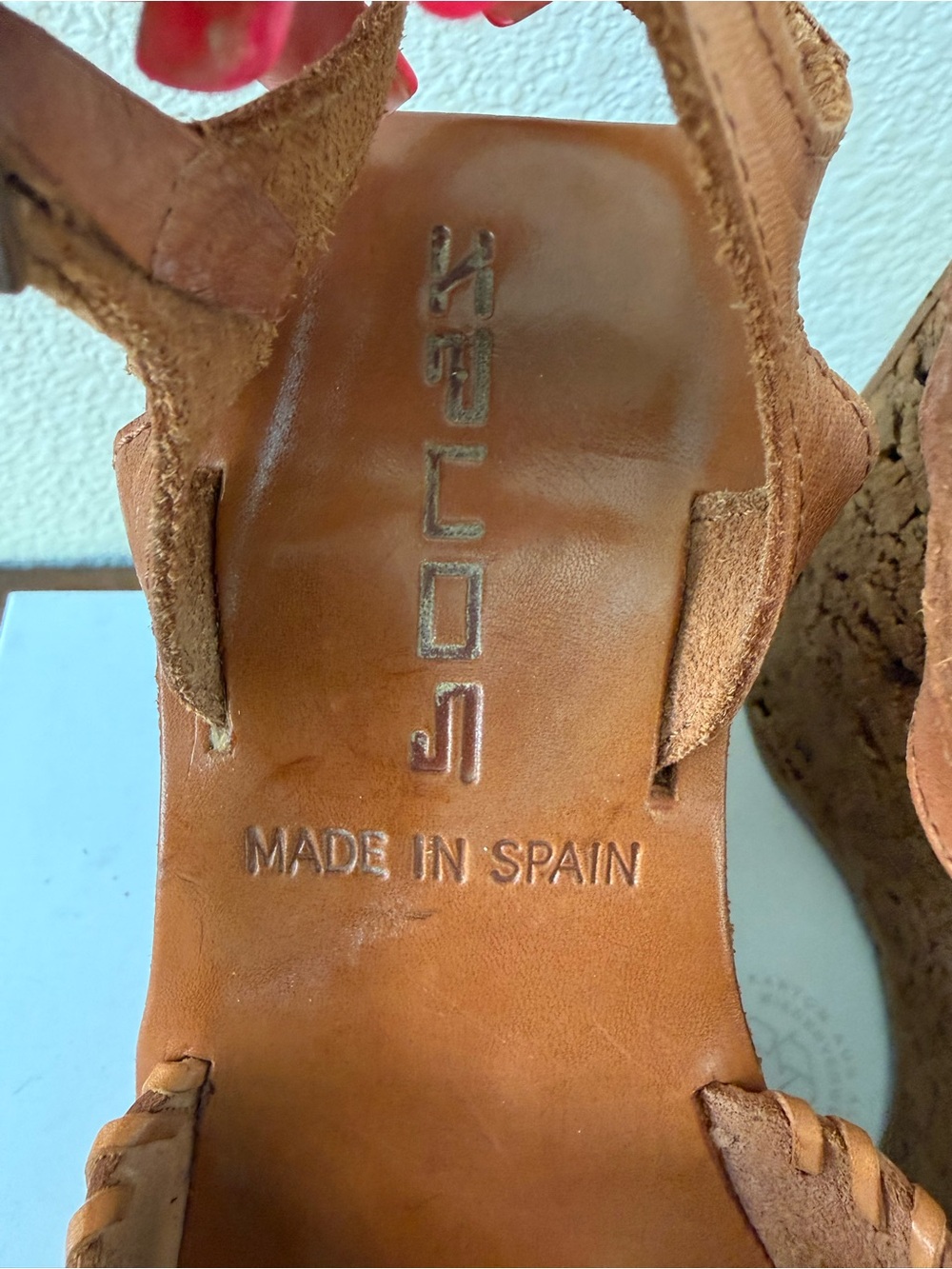 VTG 90s Sonax Spain Cork Platform Wedge Sandals EU 36 US 5.5-6 Cognac Leather - Picture 5 of 14